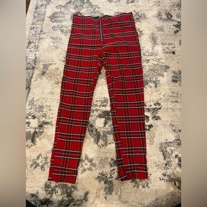 Zara red plaid pants/thick leggings - size L (fits like M) - lots of stretch